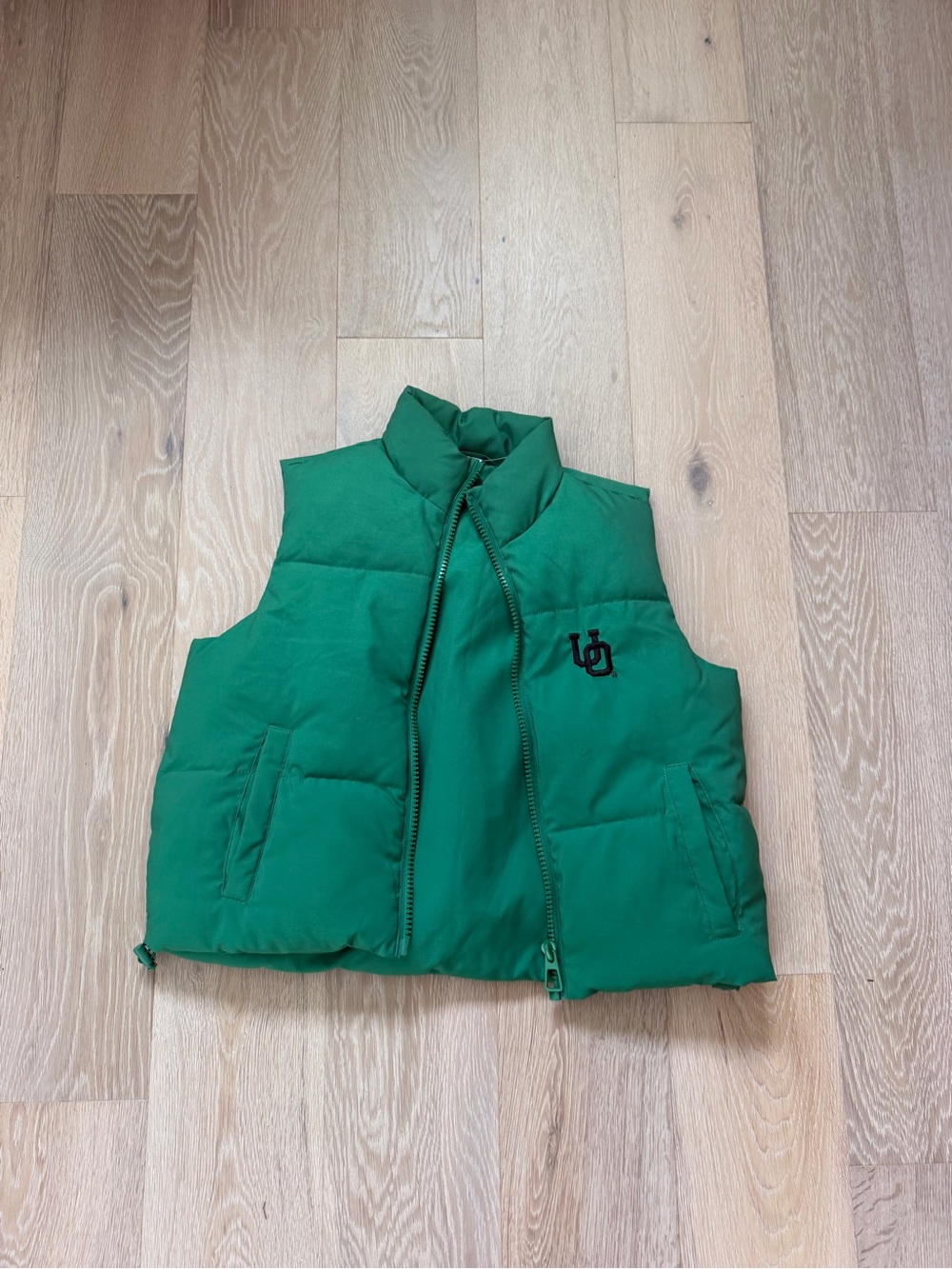 University of Oregon Green Puffer Vest with Embroidered Logo